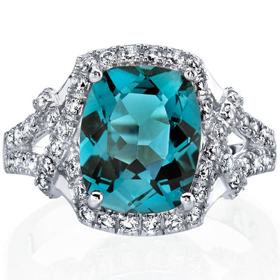 London Blue Topaz Cushion Cocktail Ring in 14K White Gold 3.50 Carats