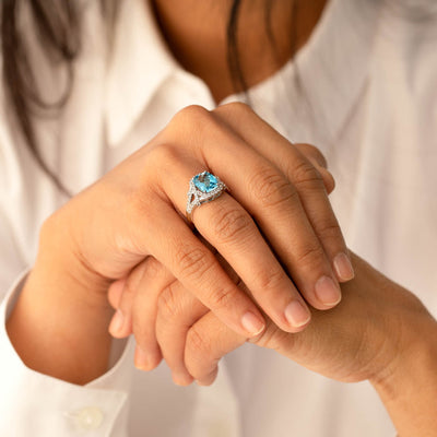 Swiss Blue Topaz Cushion Cocktail Ring in 14K White Gold 3.50 Carats