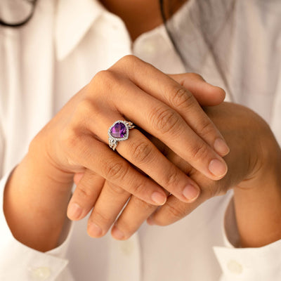 Amethyst Heart Shape Halo Ring in 14K White Gold 3 Carats