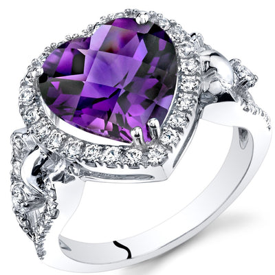 Amethyst Heart Shape Halo Ring in 14K White Gold 3 Carats