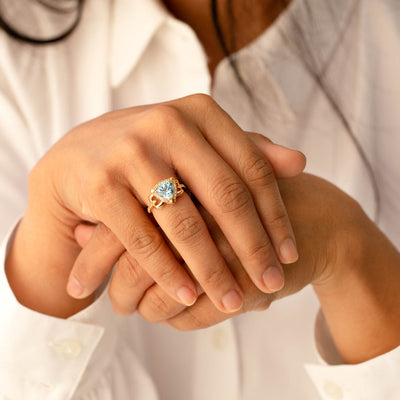 Aquamarine Homage Ring in 14K Yellow Gold 1.50 Carats Trillion Shape