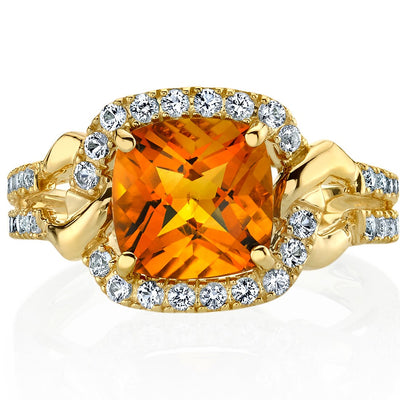 Citrine Cushion Halo Ring in 14K Yellow Gold 2 Carats