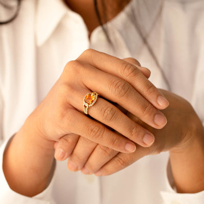 Citrine Cushion Halo Ring in 14K Yellow Gold 2 Carats