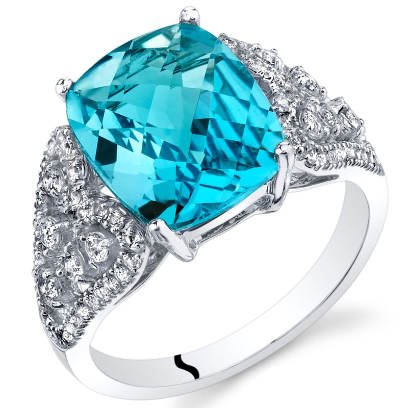 Swiss Blue Topaz Opulent Ring in 14K White Gold 4.50 Carats Cushion Cut