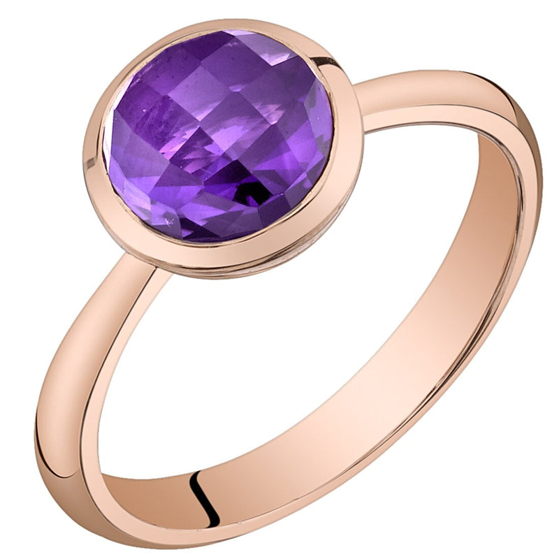 14K Rose Gold Amethyst Solitaire Dome Ring 1.50 Carats