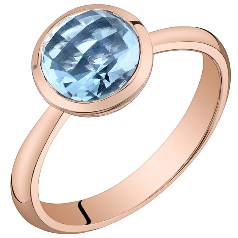 14K Rose Gold Swiss Blue Topaz Solitaire Dome Ring 2 Carats