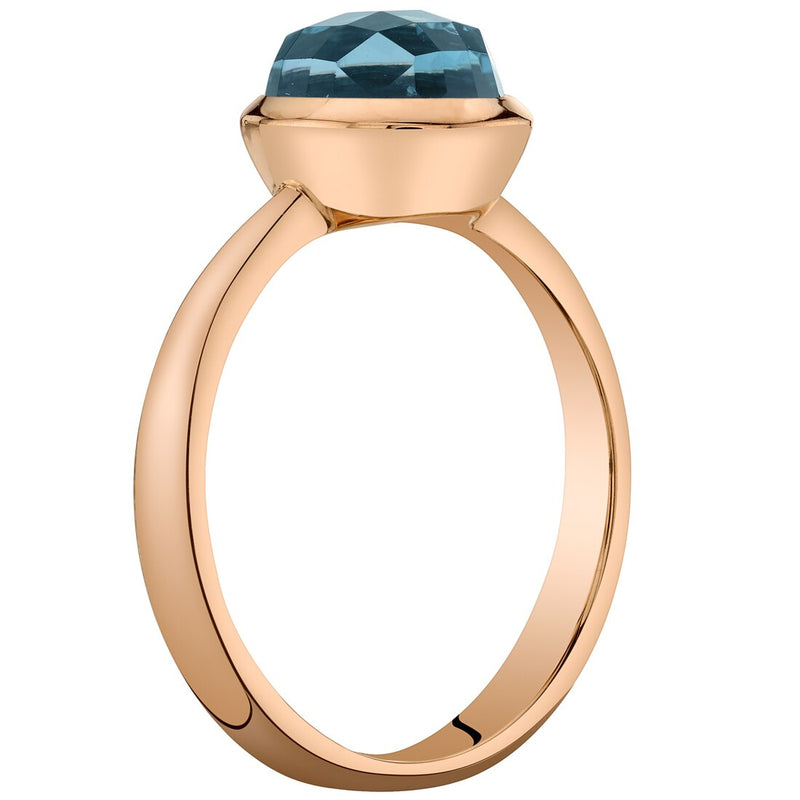 14K Rose Gold London Blue Topaz Solitaire Dome Ring 2 Carats