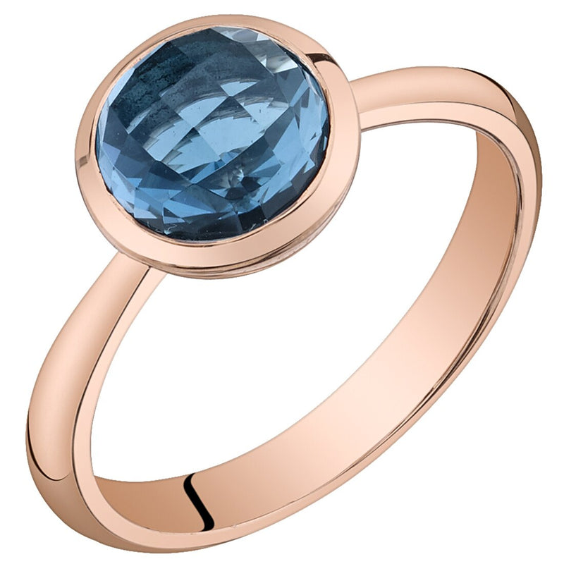 14K Rose Gold London Blue Topaz Solitaire Dome Ring 2 Carats