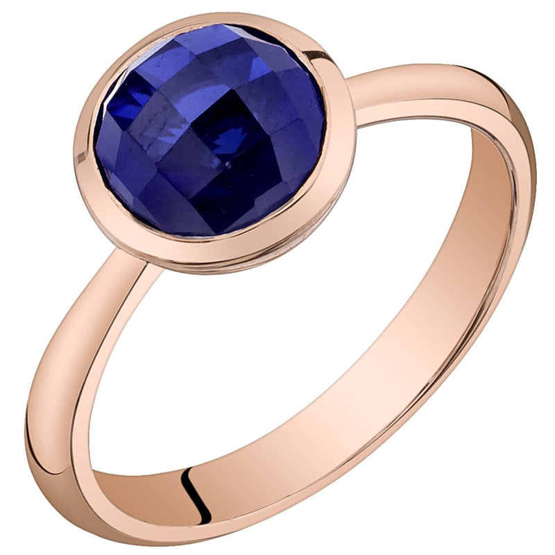 14K Rose Gold Created Blue Sapphire Solitaire Dome Ring 2.25 Carats