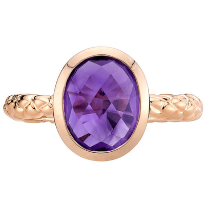 14K Rose Gold Amethyst Cupola Solitaire Dome Ring 2 Carats