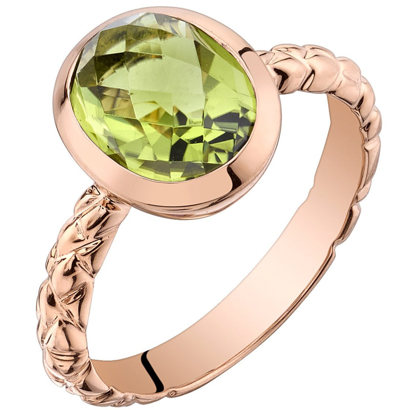 14K Rose Gold Peridot Cupola Solitaire Dome Ring 2.50 Carats