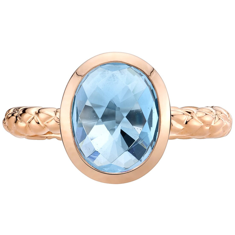 14K Rose Gold Swiss Blue Topaz Cupola Solitaire Dome Ring 2.50 Carats