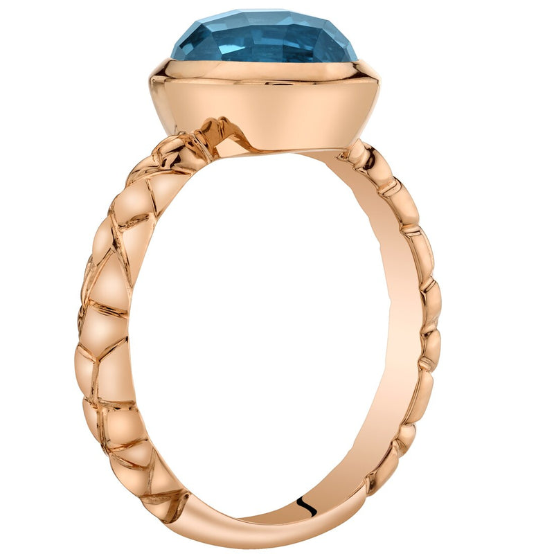 14K Rose Gold London Blue Topaz Cupola Solitaire Dome Ring 2.50 Carats