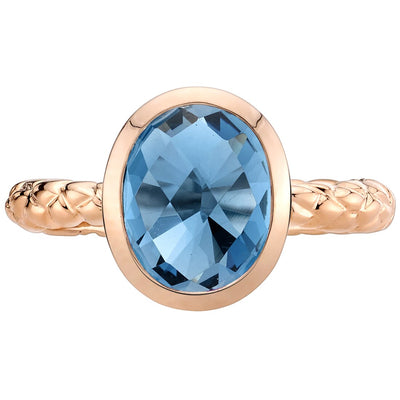 14K Rose Gold London Blue Topaz Cupola Solitaire Dome Ring 2.50 Carats