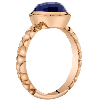 14K Rose Gold Created Blue Sapphire Cupola Solitaire Dome Ring 3 Carats