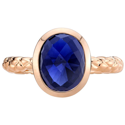 14K Rose Gold Created Blue Sapphire Cupola Solitaire Dome Ring 3 Carats