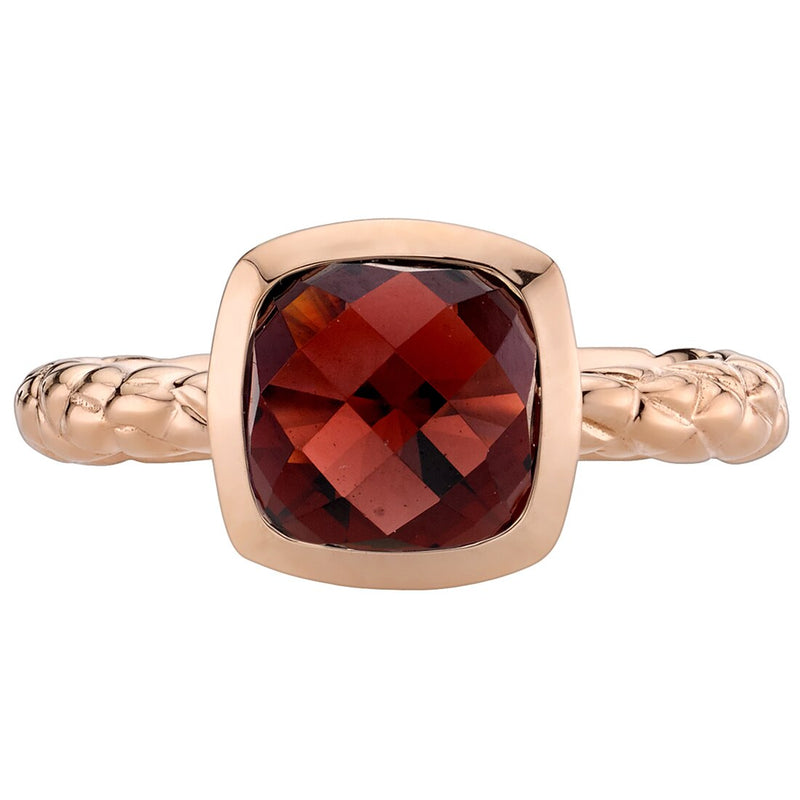 14K Rose Gold Garnet Cushion Cut Woven Solitaire Dome Ring 2.50 Carats