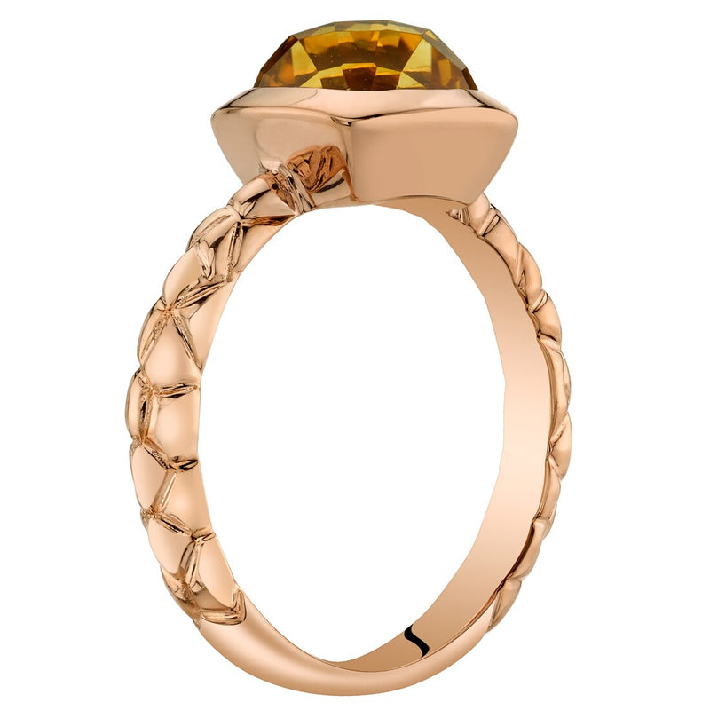 14K Rose Gold Citrine Cushion Cut Woven Solitaire Dome Ring 2 Carats