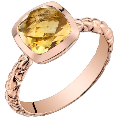 14K Rose Gold Citrine Cushion Cut Woven Solitaire Dome Ring 2 Carats