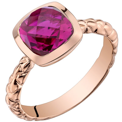 14K Rose Gold Created Ruby Cushion Cut Woven Solitaire Dome Ring 2.50 Carats