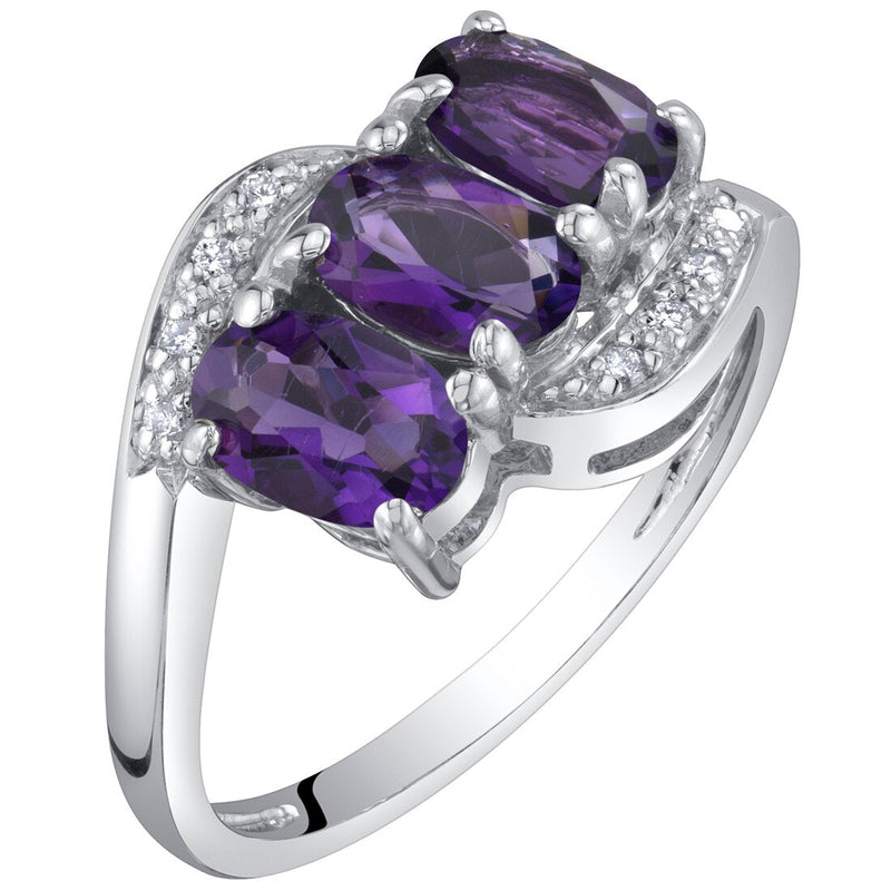 Amethyst and Diamond 3-Stone Anniversary Ring 1.25 Carats Oval Shape