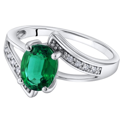 14K White Gold Created Emerald And Diamond Solitaire Bypass Oval Ring 1 25 Carats Sizes 5 To 9 R63042 alternate view and angle