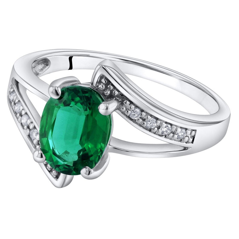 14K White Gold Created Emerald And Diamond Solitaire Bypass Oval Ring 1 25 Carats Sizes 5 To 9 R63042 alternate view and angle