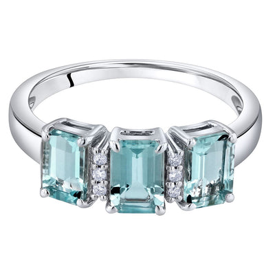 14K White Gold Genuine Aquamarine And Diamond Three Stone Ring 1 50 Carats Sizes 5 To 9 R63060 alternate view and angle