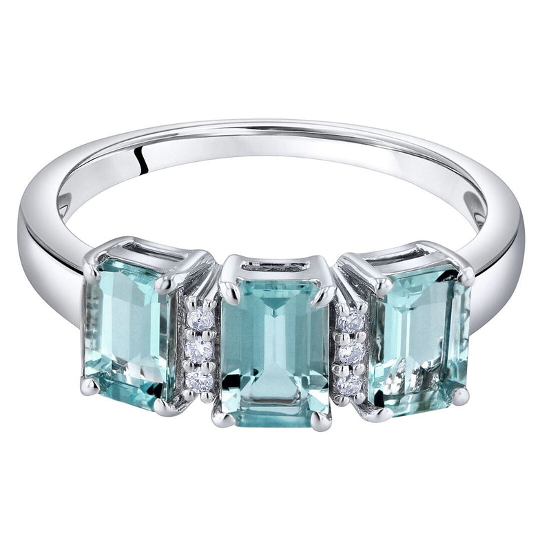 14K White Gold Genuine Aquamarine And Diamond Three Stone Ring 1 50 Carats Sizes 5 To 9 R63060 alternate view and angle