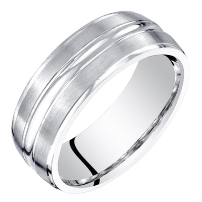 Men's 7mm Wedding Ring Band 14K White Gold Brushed Matte Comfort Fit