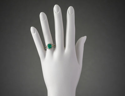 14K Gold Created Colombian Emerald And Lab Grown Diamond Two Tone Ring 2 44 Carats Total Cushion Cut R63118 on a model