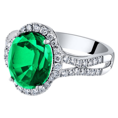 14K White Gold Created Colombian Emerald And Lab Grown Diamond Ring 3 93 Carats Total Oval Shape R63136 alternate view and angle