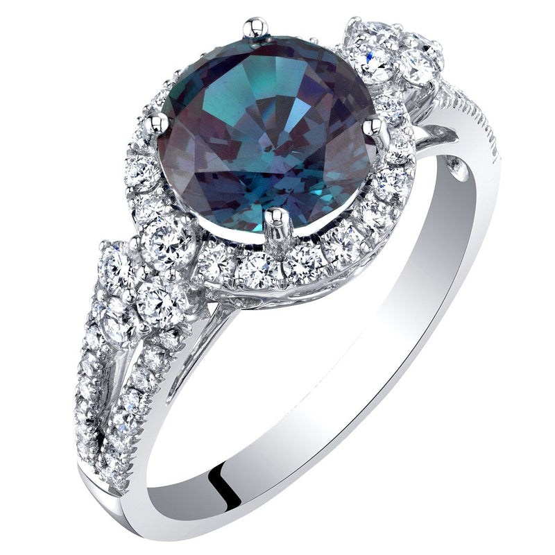 Alexandrite and Diamond Ring 14K White Gold 3 Carats Total