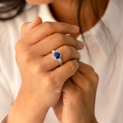 Blue Sapphire and Diamond Ring 14K White Gold 3.60 Carats Total