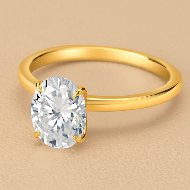 Moissanite Petal Solitaire Engagement Ring 14K Yellow Gold 2 Carats Oval Shape