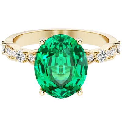 Colombian Emerald and Diamond Versailles Ring 14K Yellow Gold 2.50 Carats Oval Shape