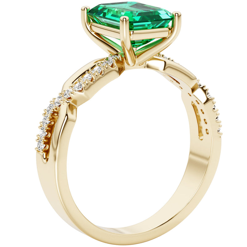 Colombian Emerald and Diamond Modern Infinity Ring 14K Yellow Gold 1.50 Carats Emerald Cut