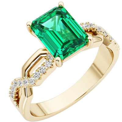 Colombian Emerald and Diamond Modern Infinity Ring 14K Yellow Gold 1.50 Carats Emerald Cut