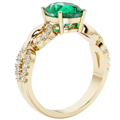 Colombian Emerald and Diamond Linked Ring 14K Yellow Gold 1.75 Carats Oval Shape