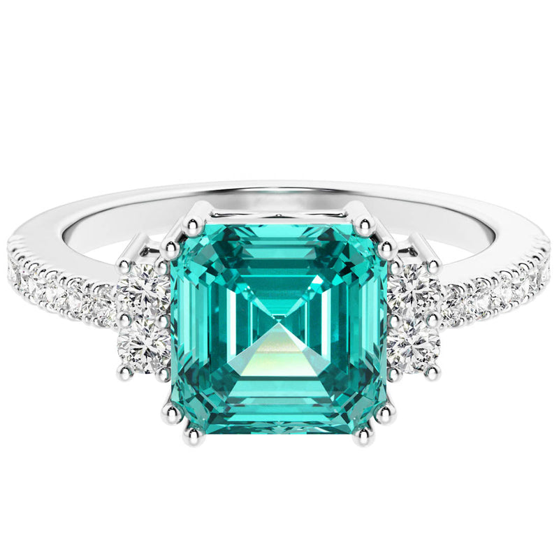 Asscher Cut Paraiba Tourmaline and Diamond Ring 14K White Gold 2.50 Carats