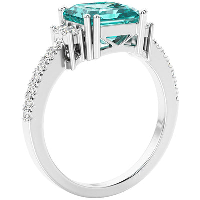 Asscher Cut Paraiba Tourmaline and Diamond Ring 14K White Gold 2.50 Carats