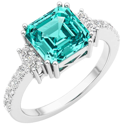 Asscher Cut Paraiba Tourmaline and Diamond Ring 14K White Gold 2.50 Carats