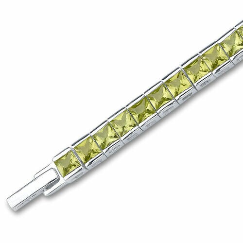 Peridot Tennis Bracelet Sterling Silver Princess Shape 16 Carats