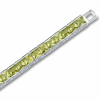 Peridot Tennis Bracelet Sterling Silver Princess Shape 16 Carats