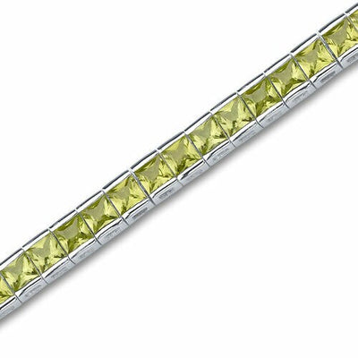 Peridot Tennis Bracelet Sterling Silver Princess Shape 16 Carats