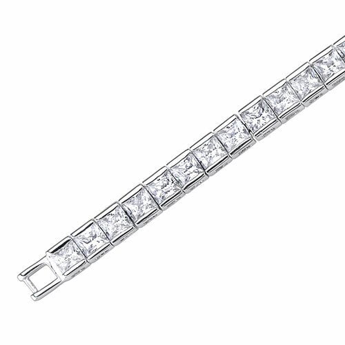 Cubic Zirconia Tennis Bracelet Sterling Silver Princess Shape 16.75Carats