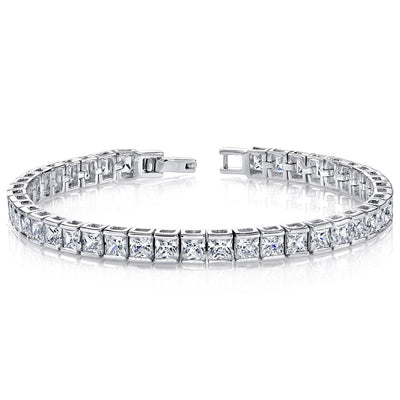 Cubic Zirconia Tennis Bracelet Sterling Silver Princess Shape 16.75Carats