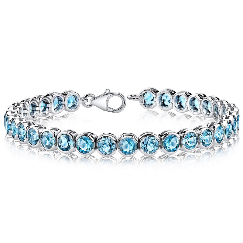 Swiss Blue Topaz Bracelet Sterling Silver Round Shape 19 Carats