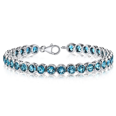 London Blue Topaz Bracelet Sterling Silver Round Cut 19 Carats