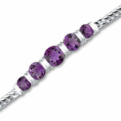 Amethyst 5-Stone Bracelet Sterling Silver Round Shape 3.75 Carats